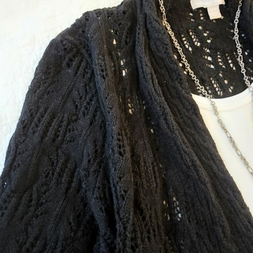 Woman Within Women's Open Front Cardigan Sweater Black Size 1X Long Flowy Knit - Picture 3 of 16